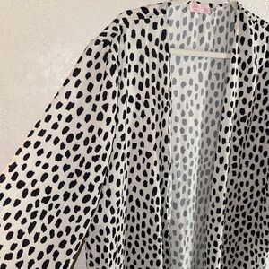 Pink Lily Black White Polka Dot Kimono Size L NWOT